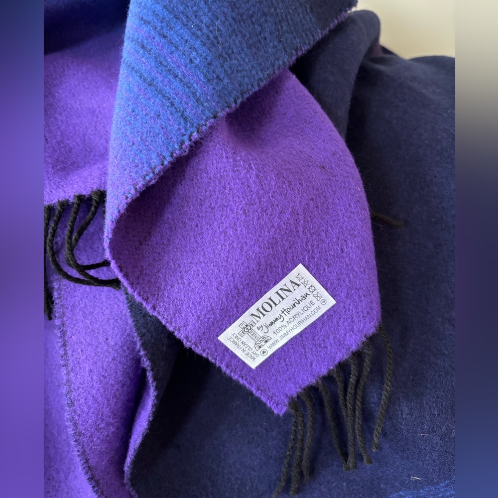 Poncho in purple and blue hues by Jimmy Hourihan